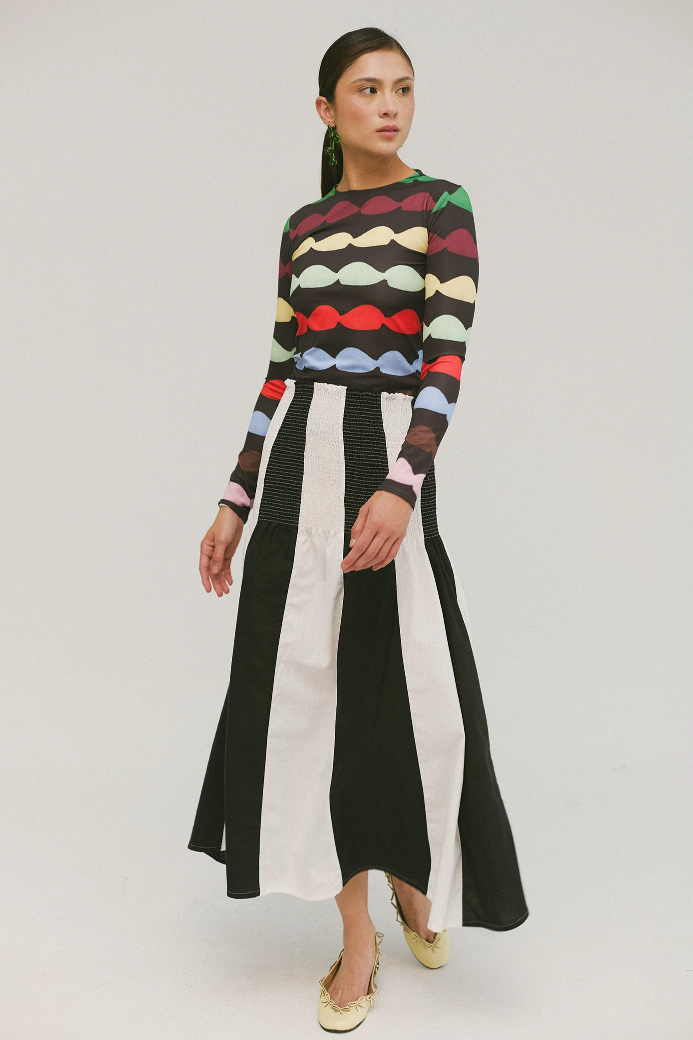 Bicolor Shirred Skirt