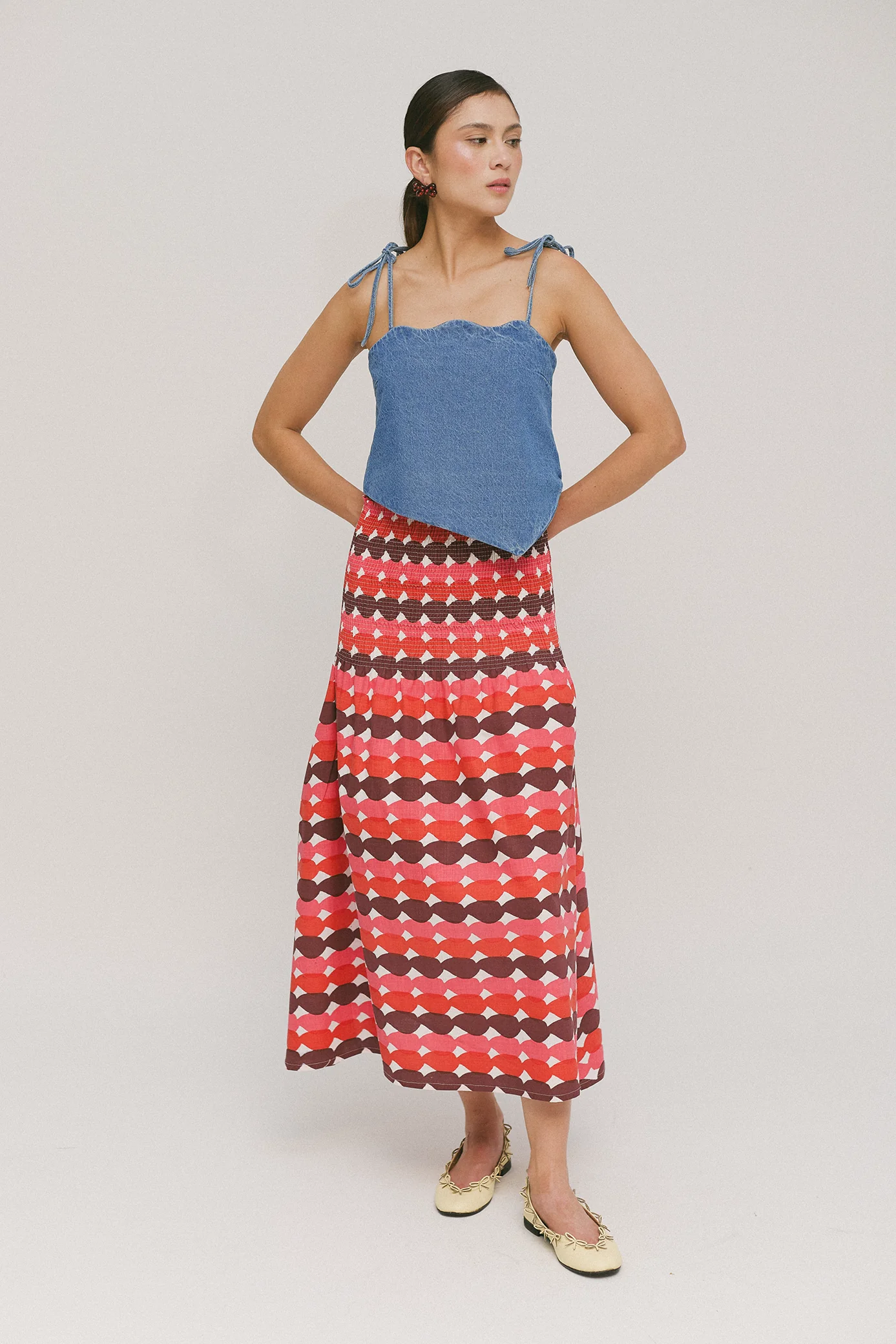Red Glazed Shirred Skirt