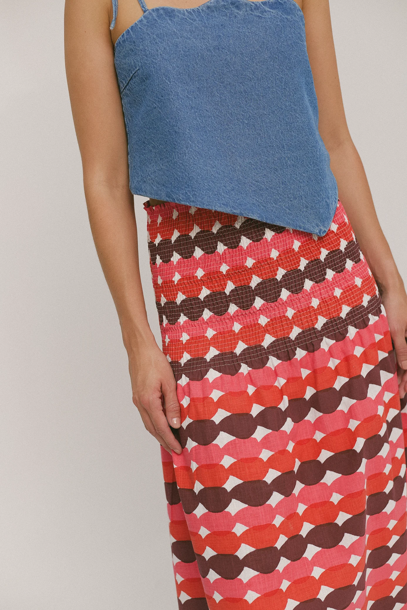 Red Glazed Shirred Skirt - Image 2