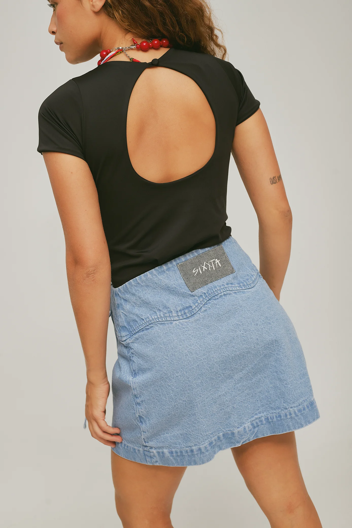 Classic Denim Wrap Mini Skirt - Image 6